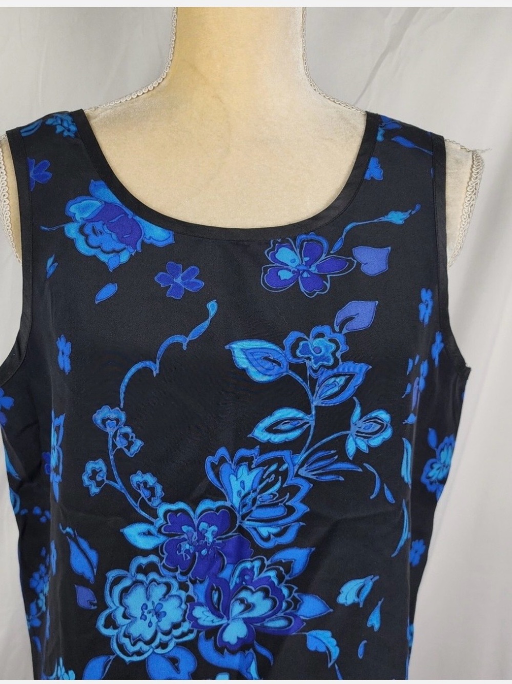 Koos of Course! Black Silk Tank with Blue Floral Accents